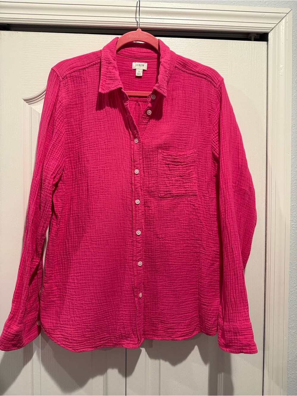 J. Crew Hot Pink Cotton Gauze Button-Up Blouse
